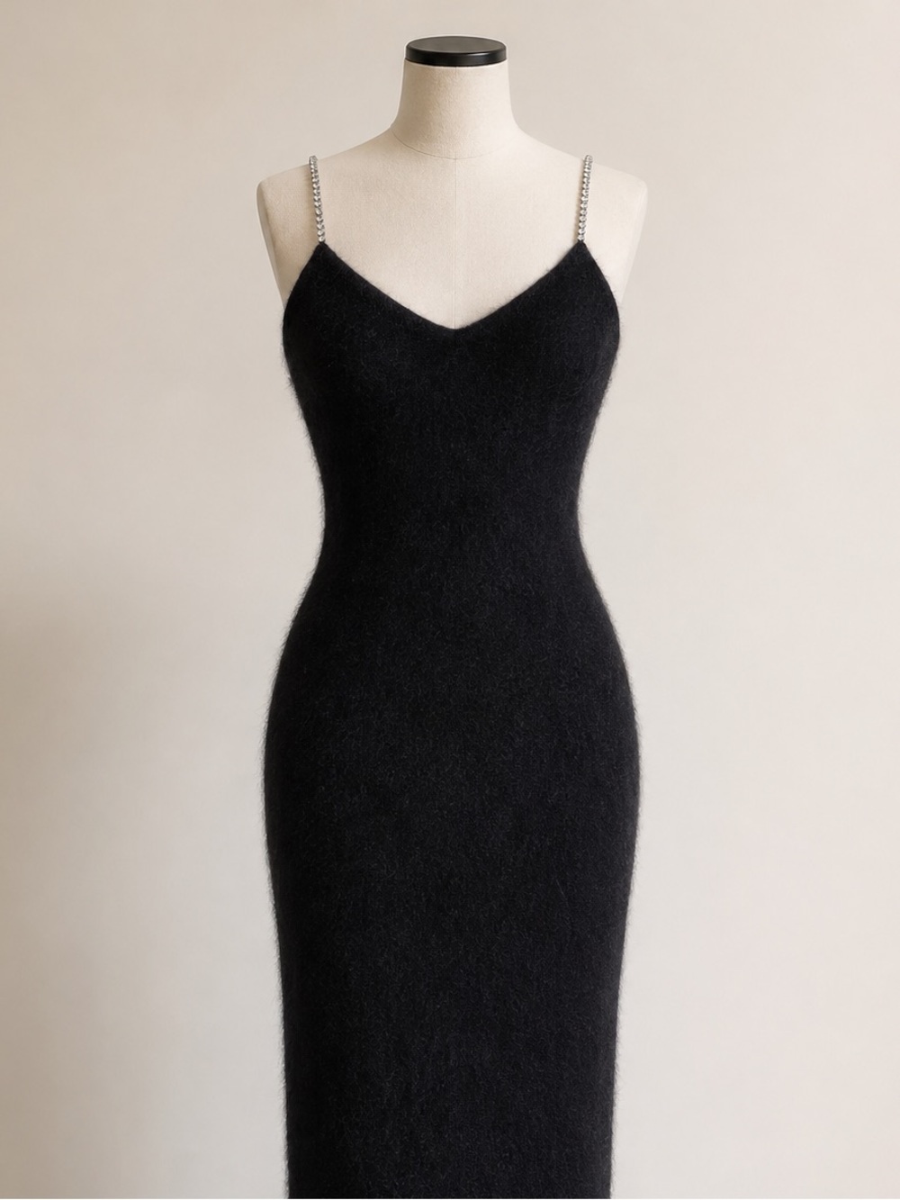 Ralph Lauren | Vintage 90’s Ralph Lauren Angora Crystal Strap Black Midi Dress